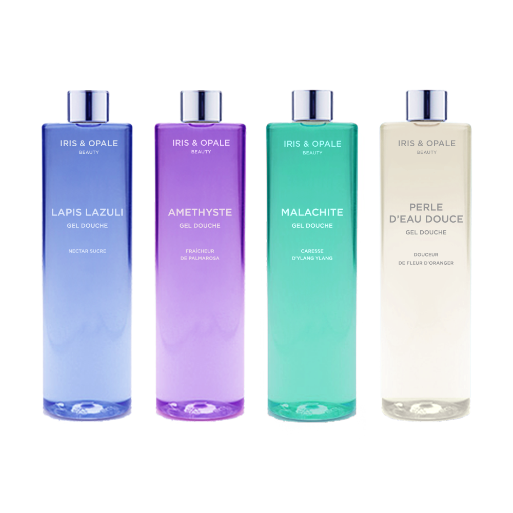 Coffret H2O – 4 gels douche aux pierres fines – Iris & Opale